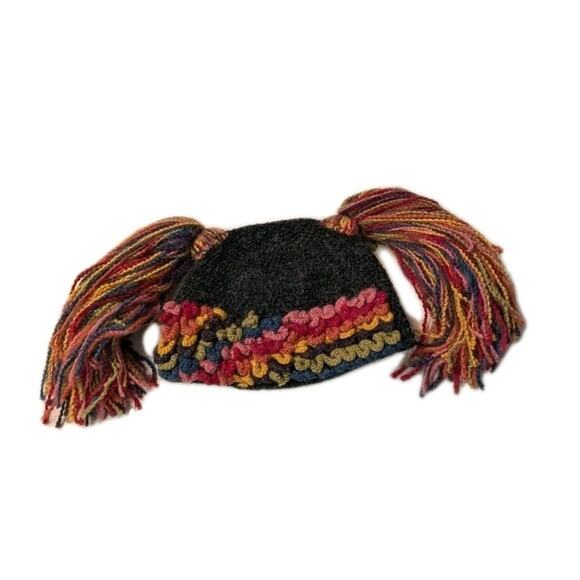 Fantastic Peruvian Connection Ponytail Knit Hat Cap Multicolor Festival Alpaca - Picture 1 of 7